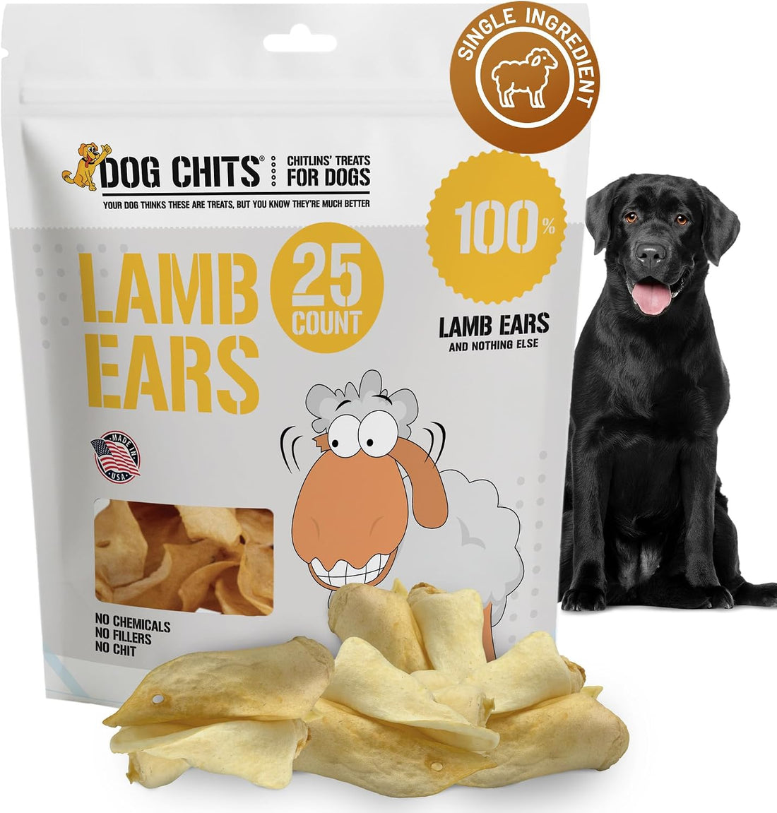 Dog Chits Lamb Ears for Dogs – for Large, Medium Dogs – 25 Pack