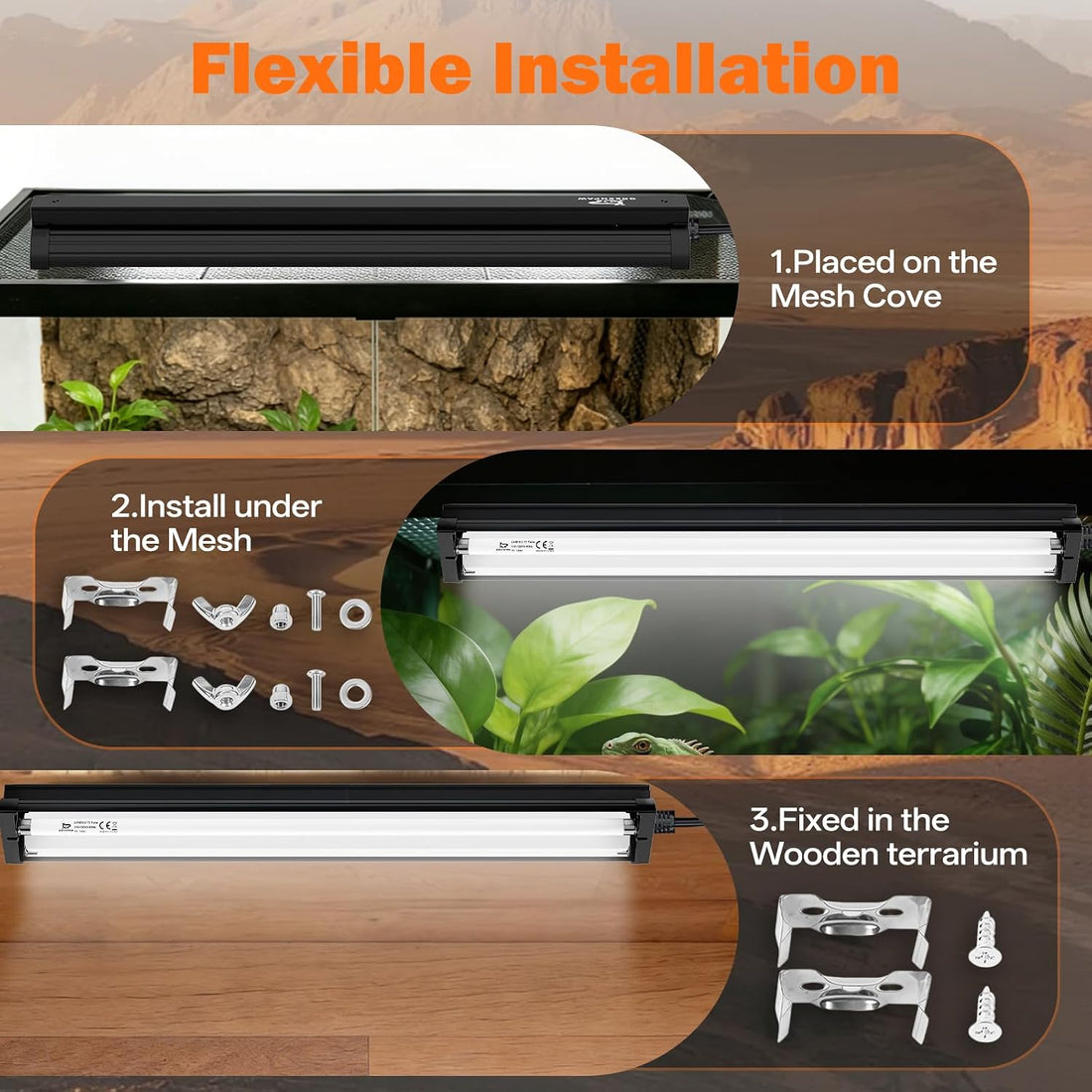 T5 10.0 UVB Reptile Light Fixture Combo Kit 24W 22''