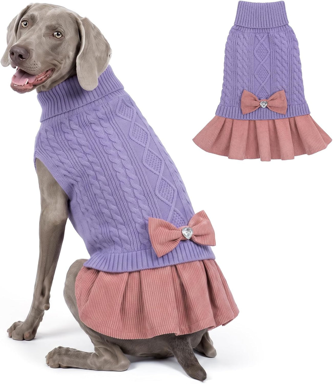 KYEESE Dog Sweater Dress for Small Dogs Turtleneck Thick Knit Pullover