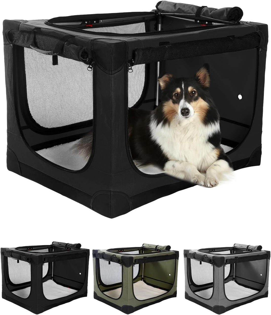 Veraste 33 in Collapsible Dog Crate for Medium Large Dogs, 4 Door