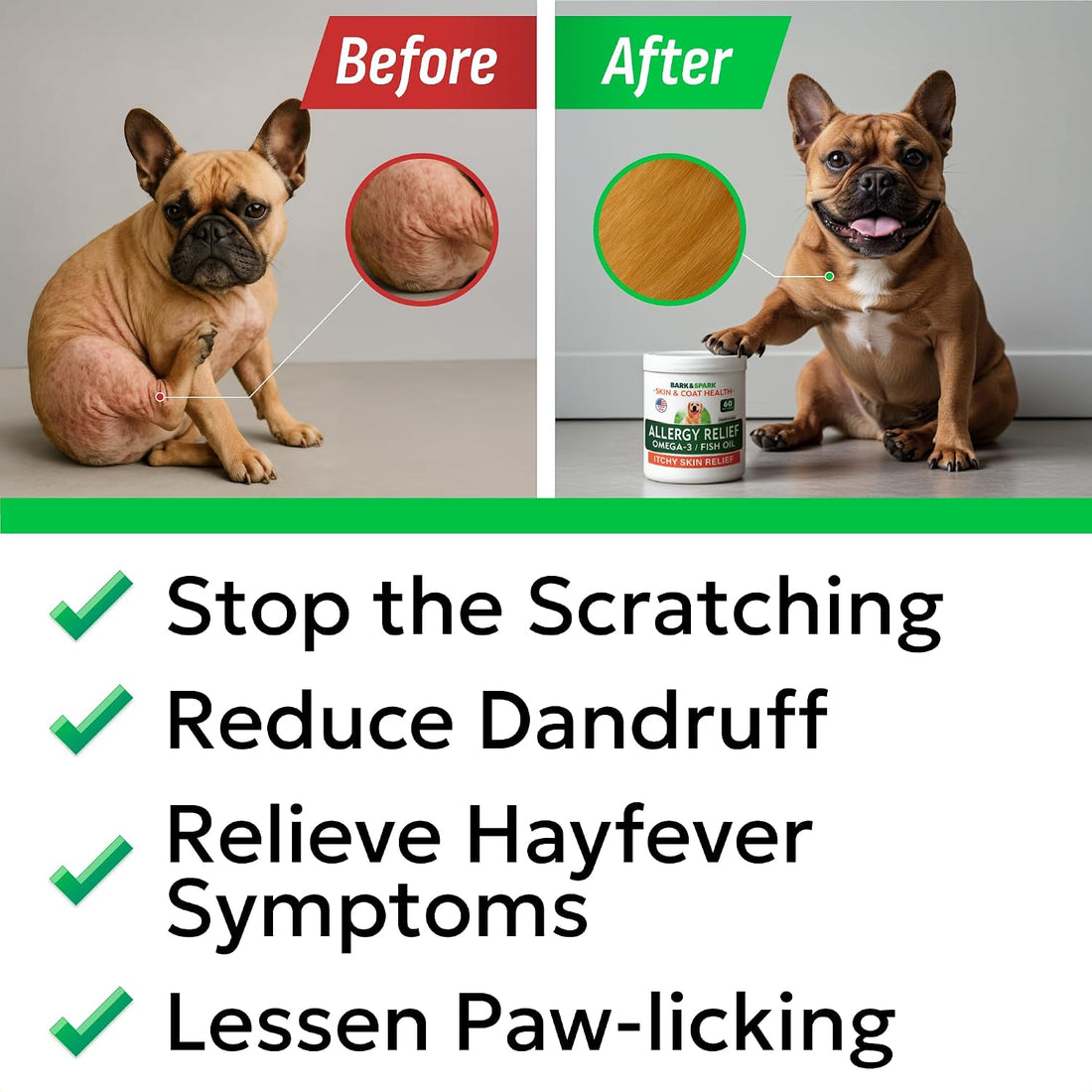 BARK&SPARK Dog Allergy Relief Soft Chews for Skin Health & Seasonal