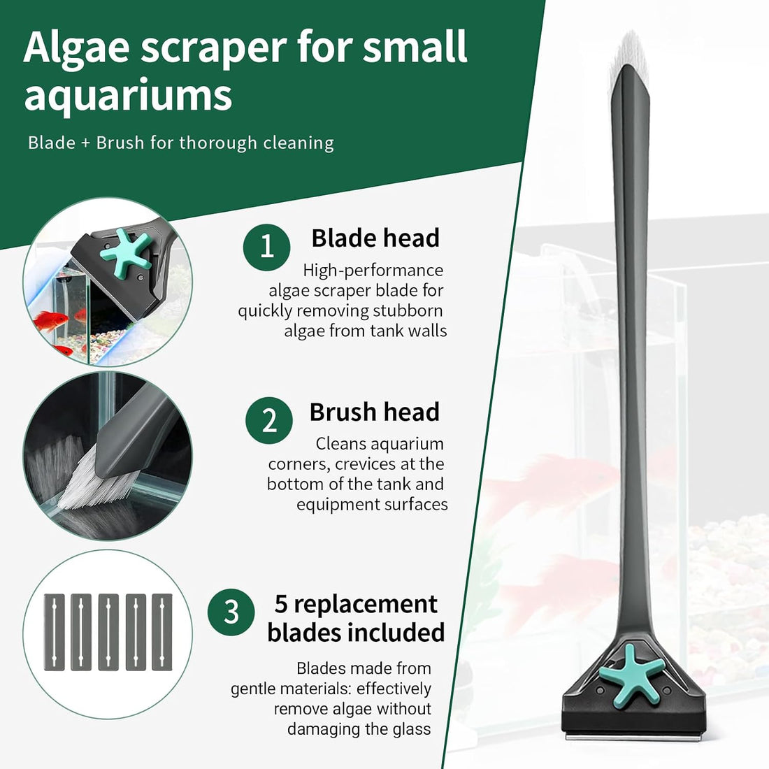 boxtech Aquarium Algae Scraper with Dual Head Design for Small Tanks