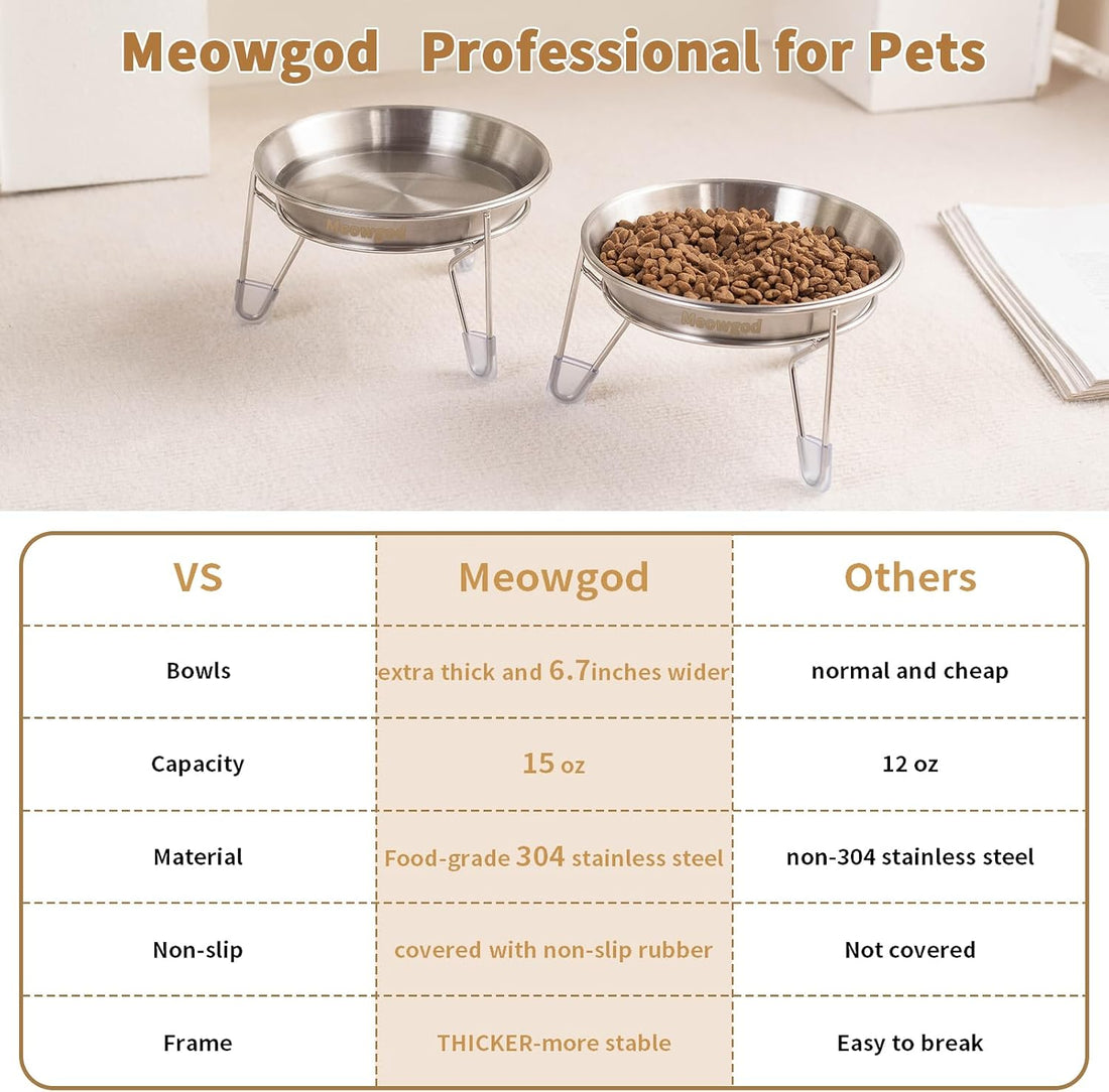 Extra Wide Raised Stainless Steel Cat Food Bowls with Stand