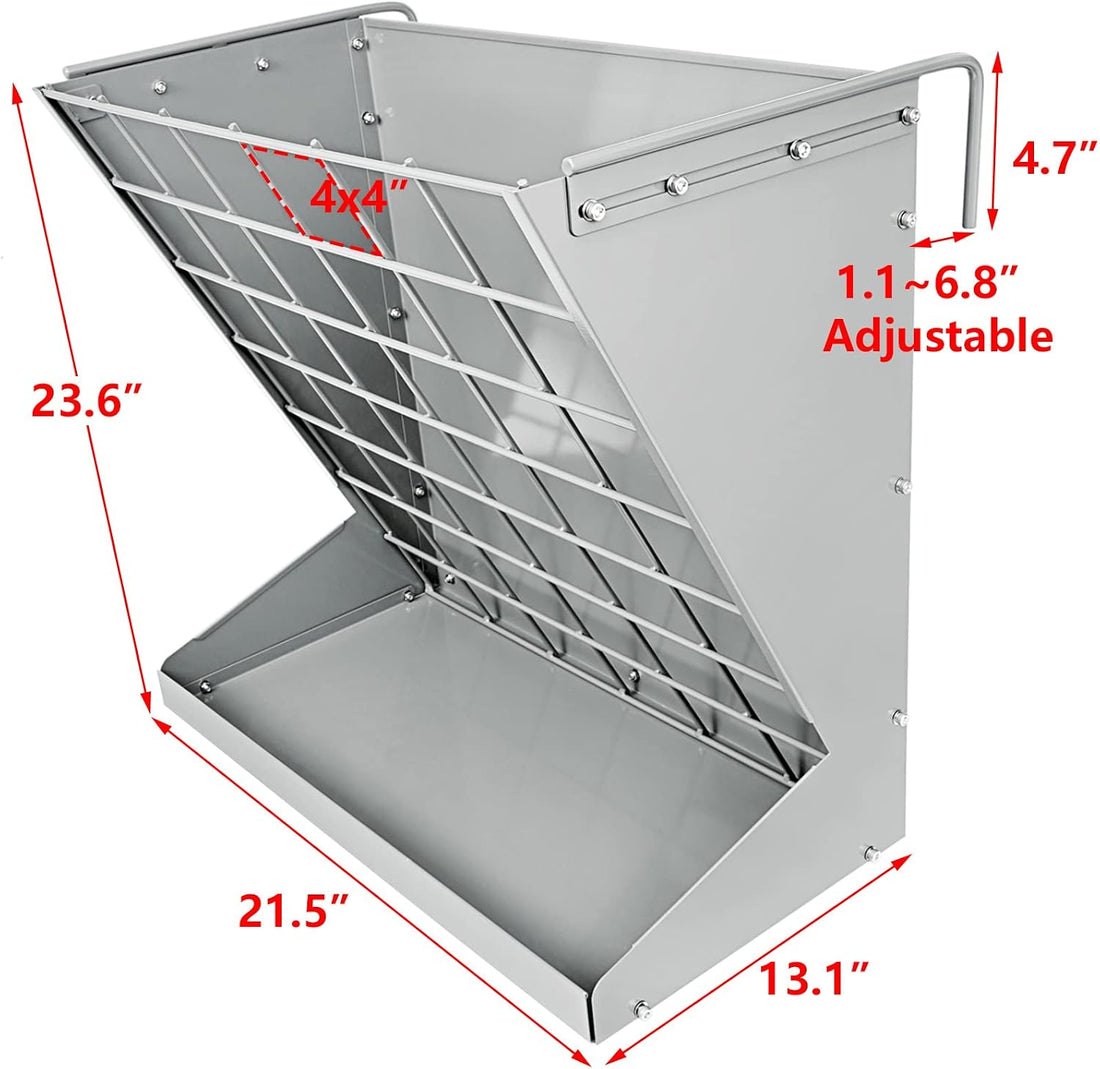 Wall Mount Hay Rack, Metal 2 in 1 Hay and Grain Feeder