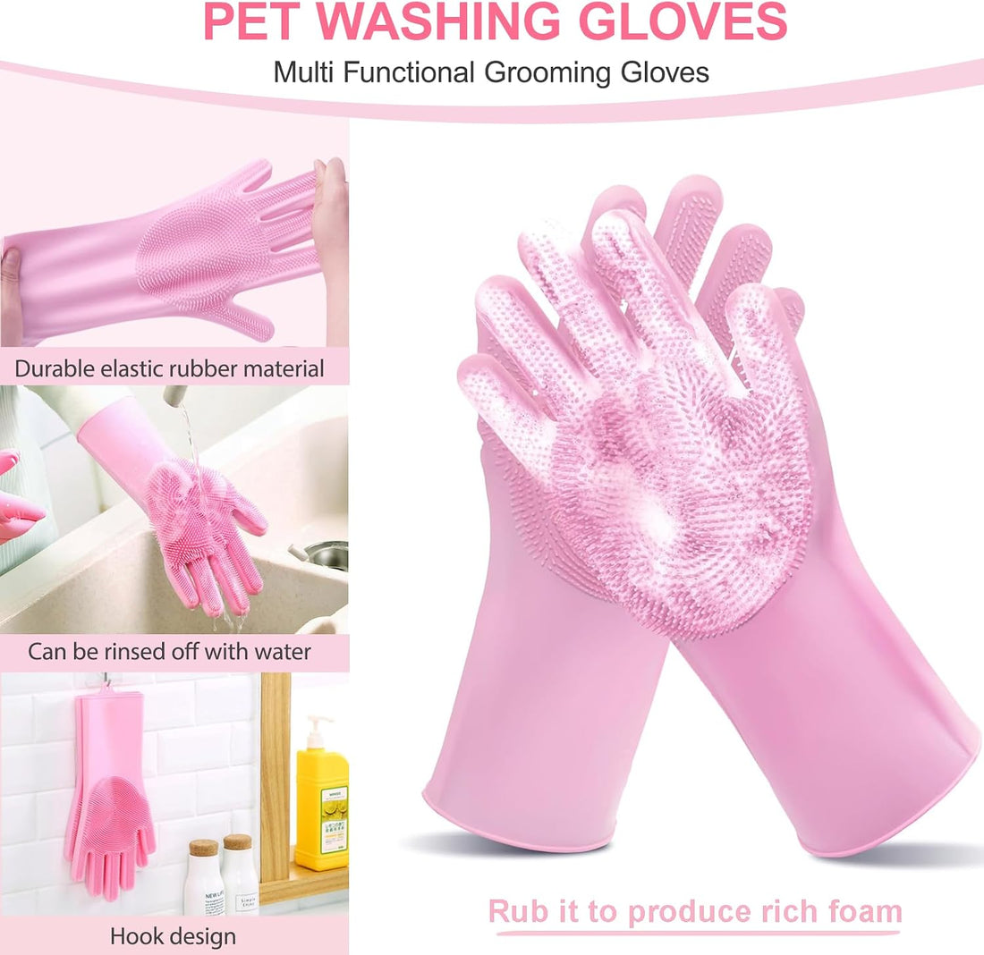 3PCS Pink Dog Bath Kit with Bath Gloves, Shoe Covers, Scrubber