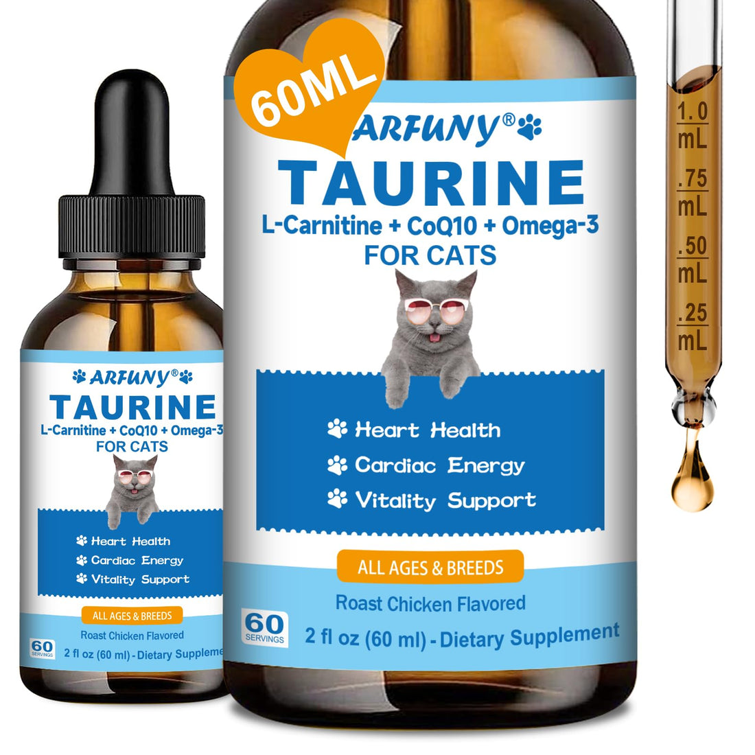 Taurine Drops for Cats, 200 mg per Serving, Roast Chicken Flavor