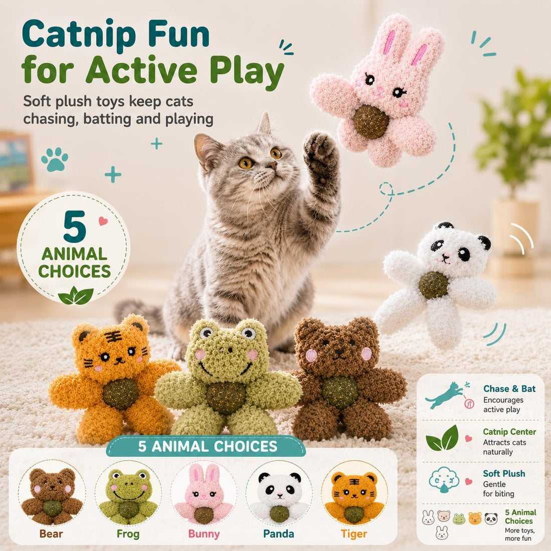 Plush Catnip Toys for Indoor Cats