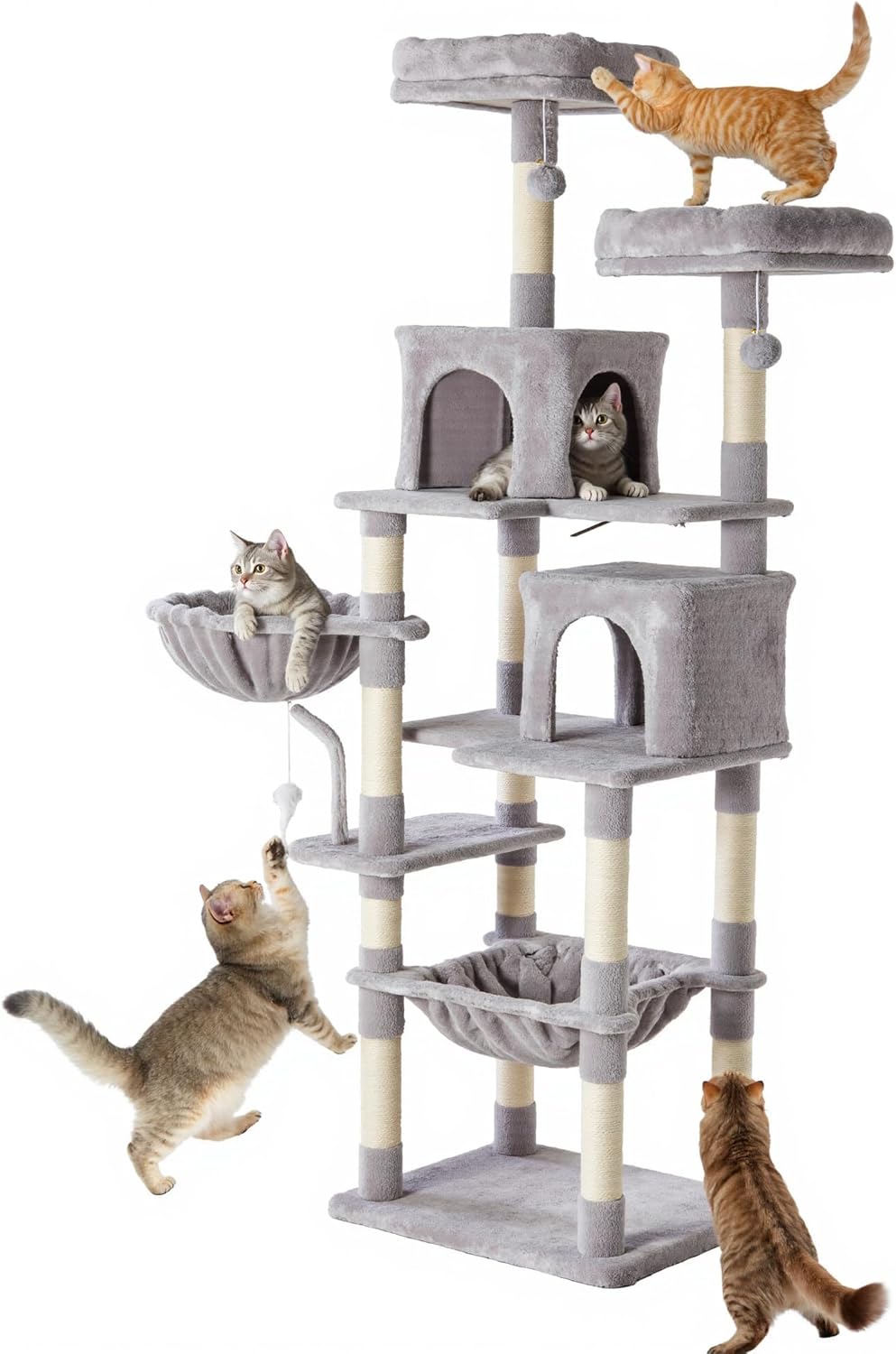Large 66 Inch Cat Tree Tower with Sisal Scratching Post