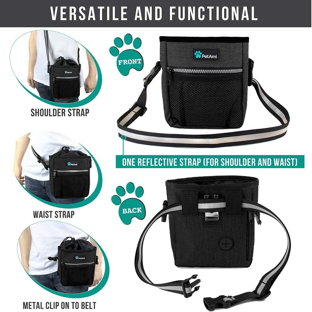PetAmi Hands Free Dog Treat Pouch for Training and Walking, Charcoal