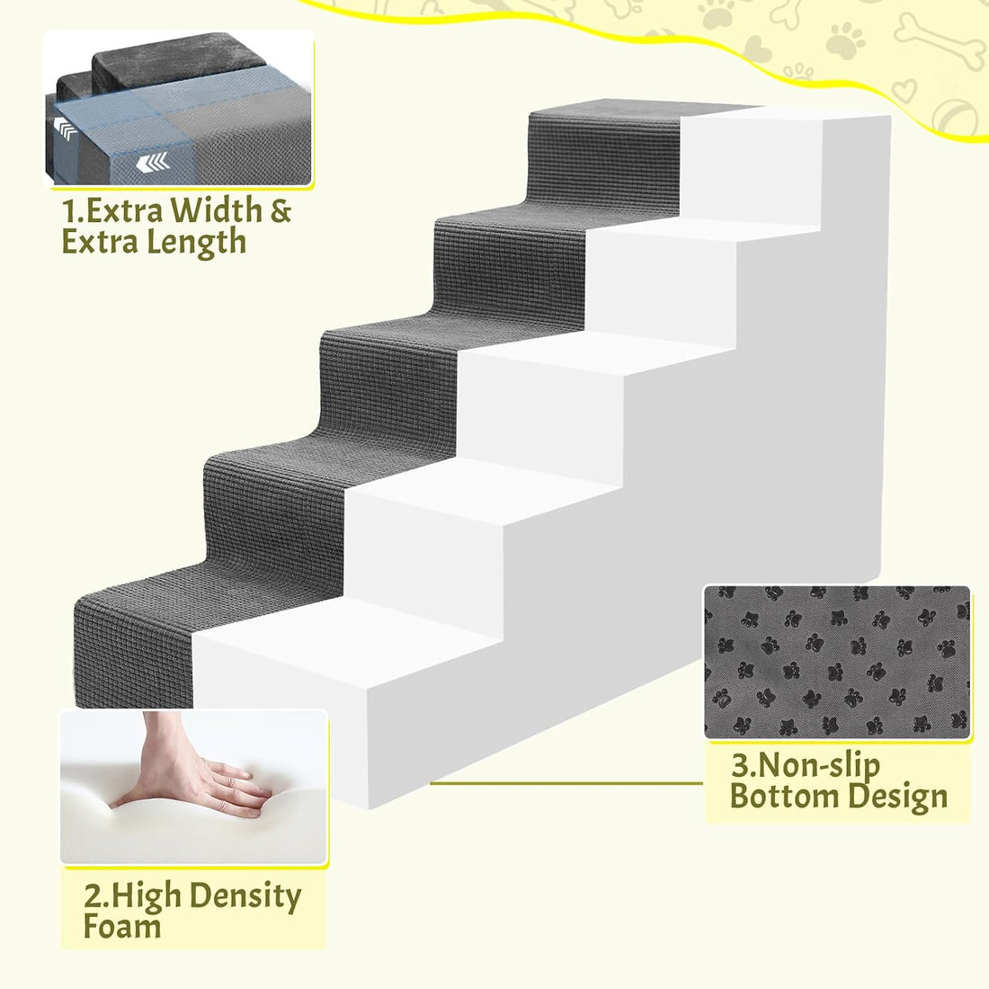 Niubya Dog Stairs for Small Dog and Cats,23”H Non-Slip Bottom Pet