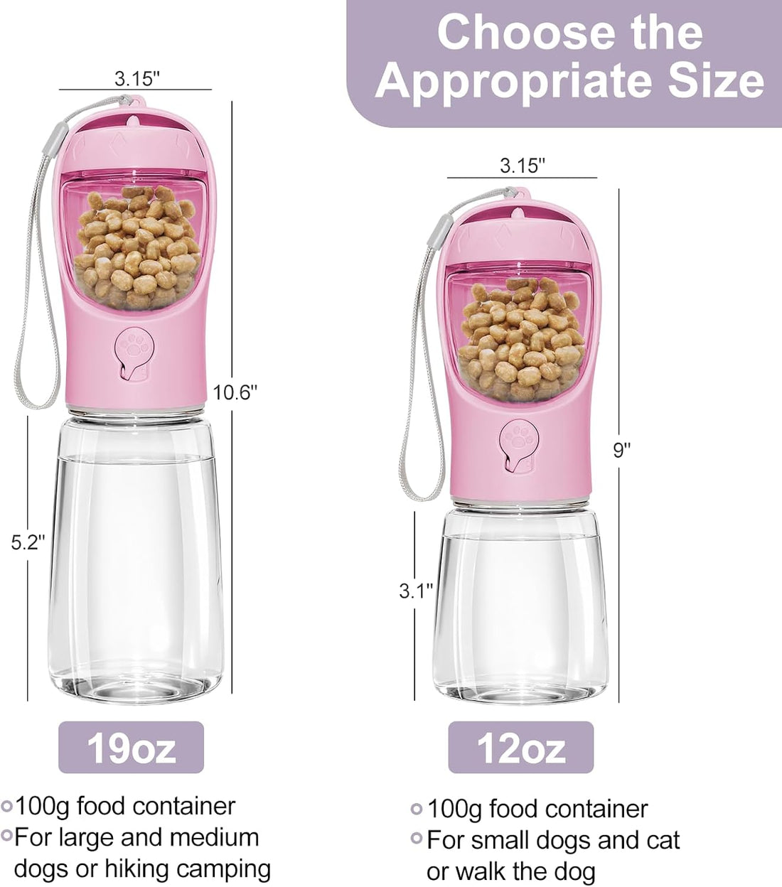 Dog Water Bottle, Portable Water Bottle with Food Container for Dogs