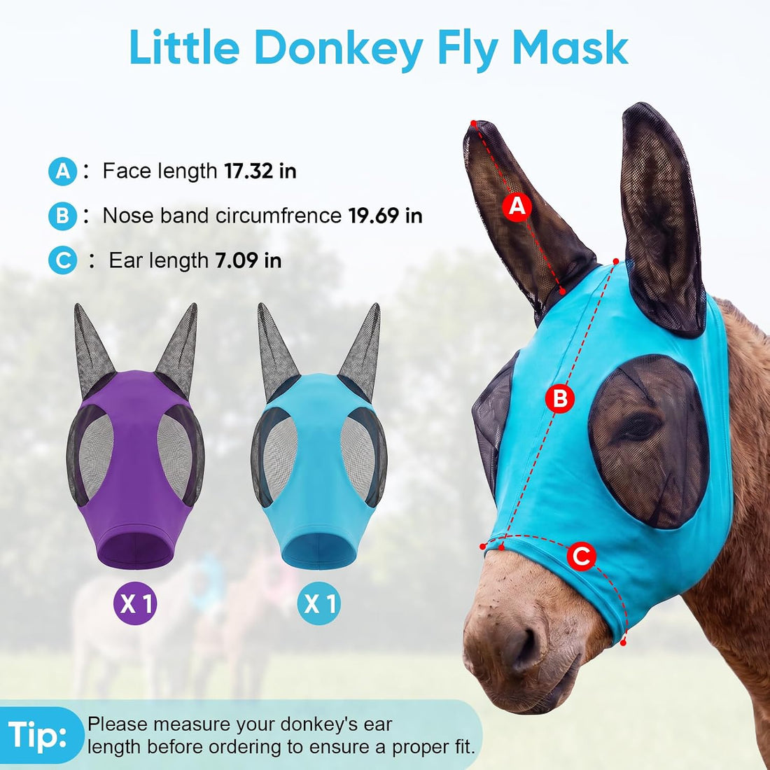 2 Pcs Mini Donkey Fly Mask with Ears Protection and Big Mesh Eye