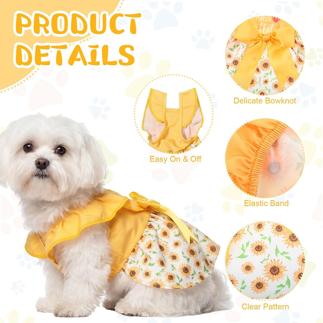 Abbylike 5 Pcs Dog Dress Floral Daisy Sunflowers Lemon Plaid Bowknot