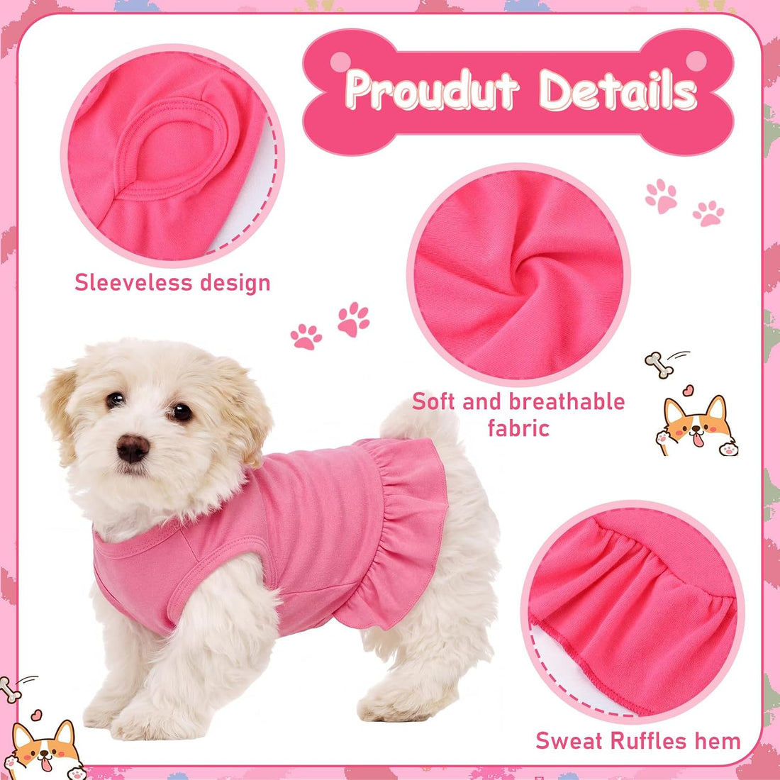 Weewooday 6 Pieces Dog Dresses Cats Shirt Skirt Dog Sleeveless