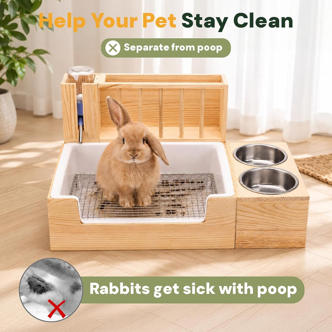 4-in-1 Rabbit Litter Box with Hay Feeder, Bunny Toilet