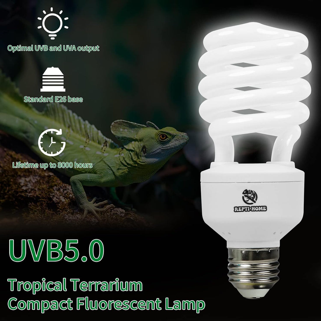 UVB Reptile Light 5.0, 13W Tropical and Sub-Tropical UVA UVB Bulb