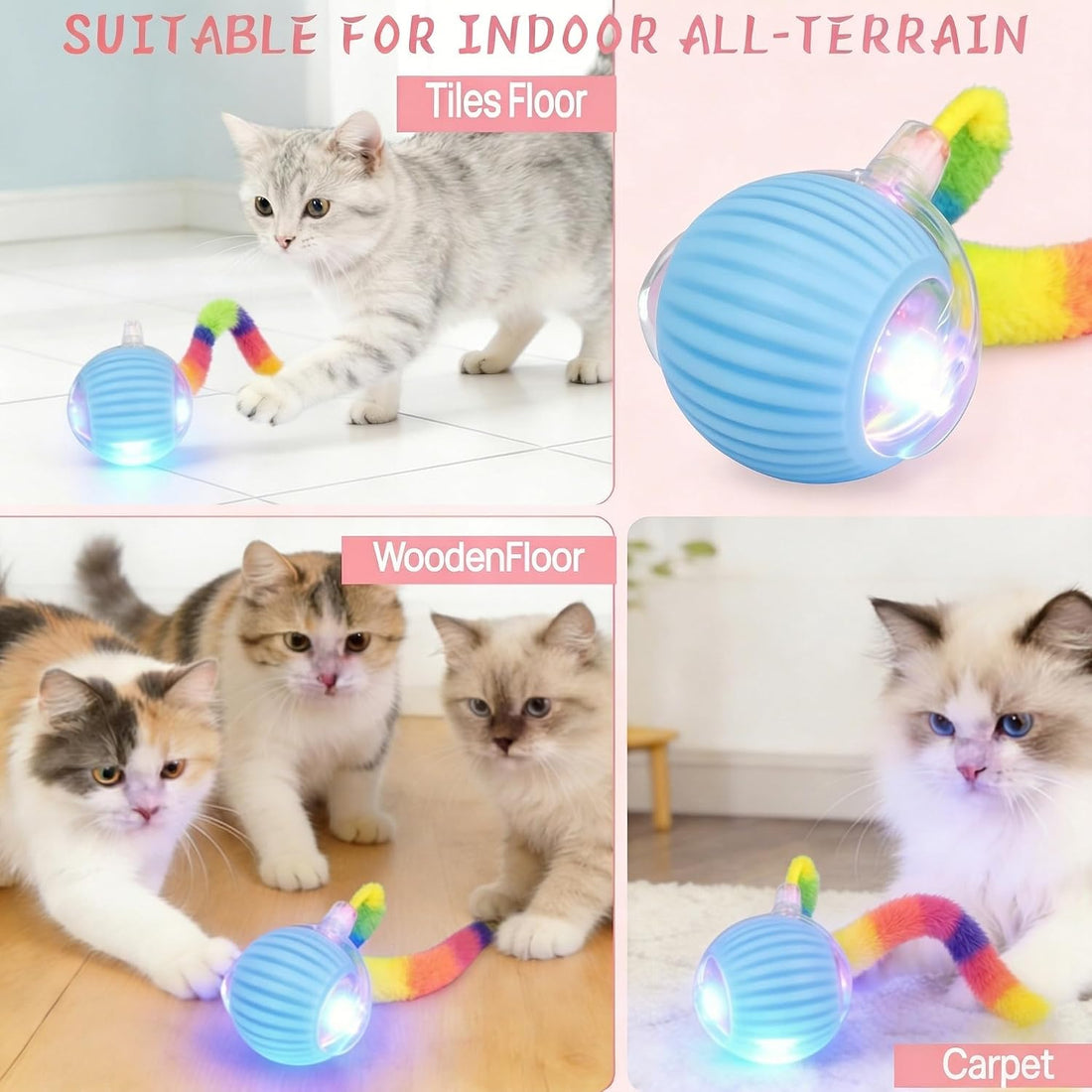 Interactive Cat Toy Ball, Automatic Cat Toys for Indoor Cats with 3