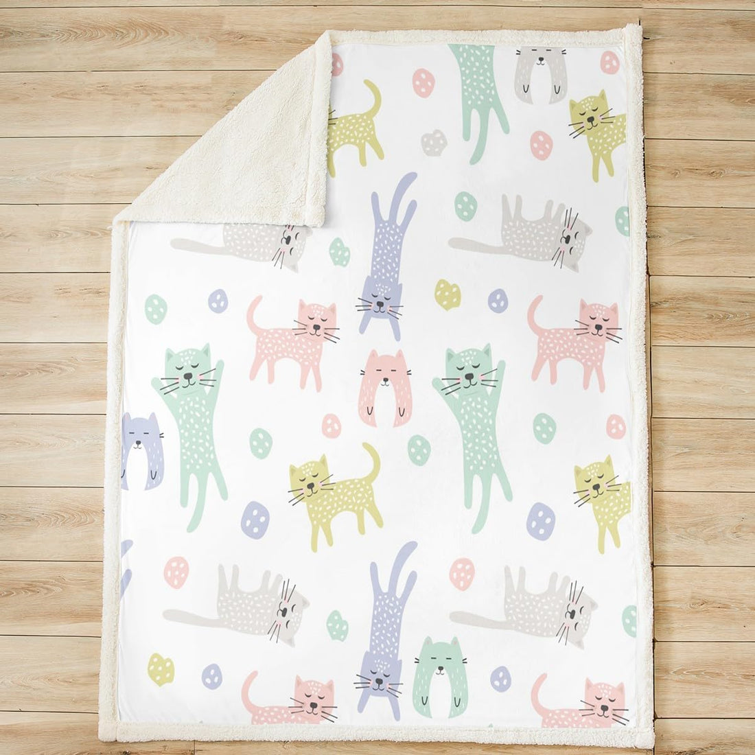 Cat Sherpa Blanket Cute Kitten Cat Fleece Throw Blanket Colorful Cat