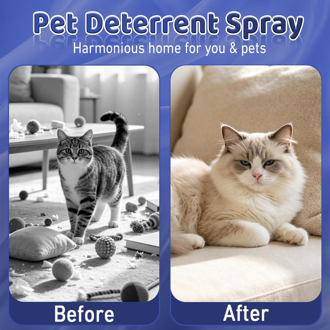 Cat Deterrent Spray, Natural Safe Cat Repellent Spray for Furniture