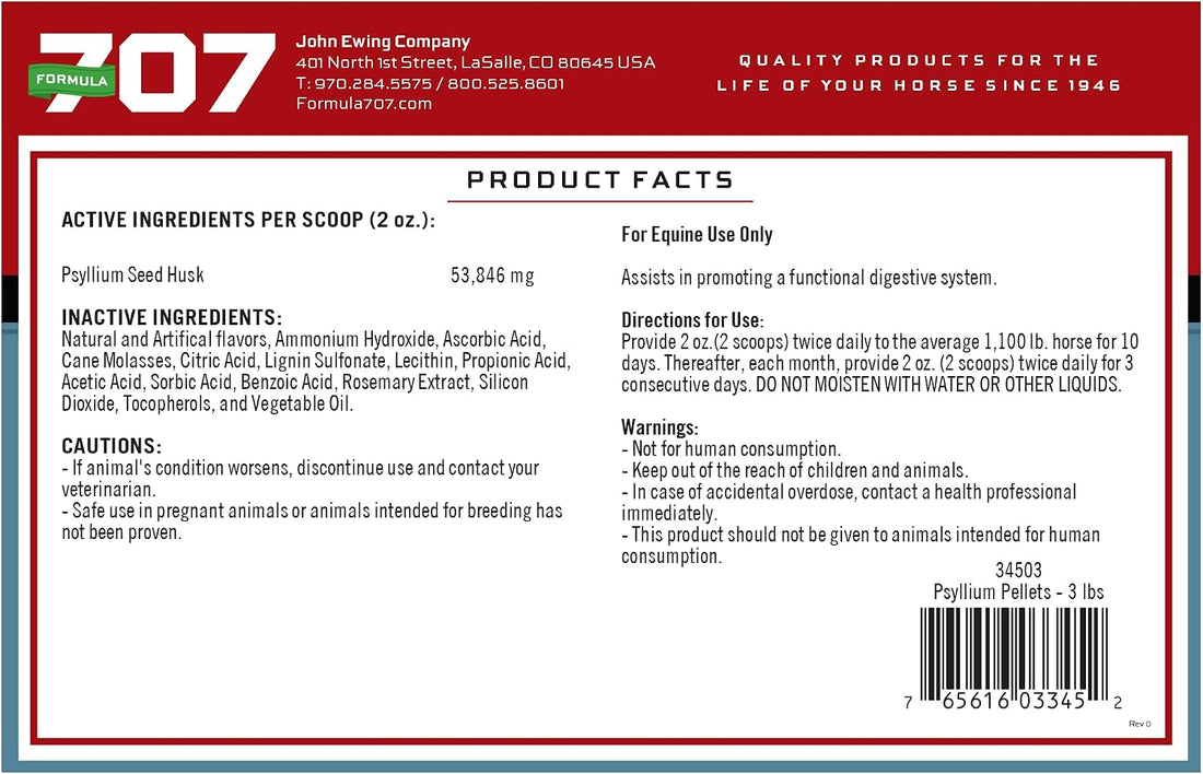 Formula 707 Psyllium Pellets for Horses, 3 lb, 12-Day Supply
