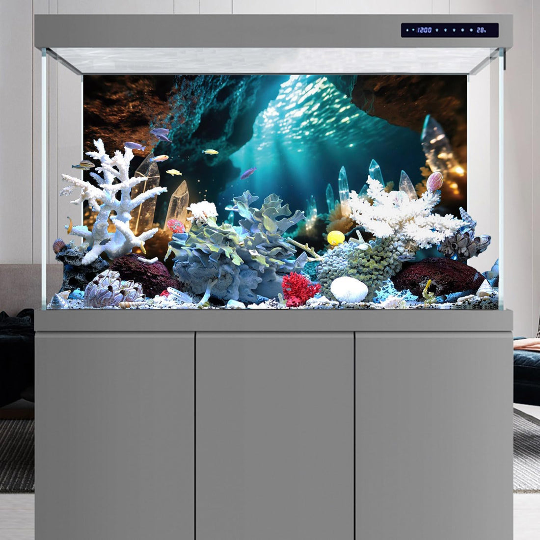48x20 in Under Sea Aquarium Backdrop Crystal Rock Fish Tank Background