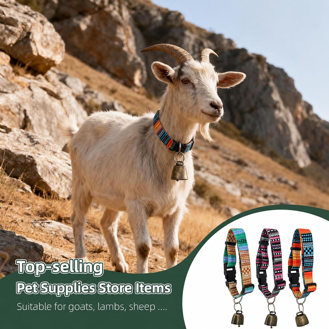 Goat Collars and Bells,Durable Nylon Adjustable Collar (Gradation)