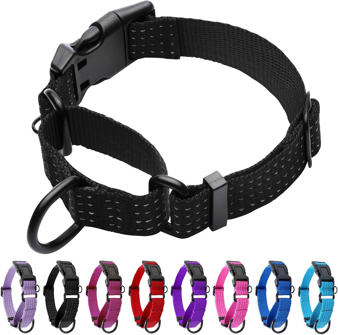 Martingale Dog Collar, Reflective No Pull with Buckle, Black, M