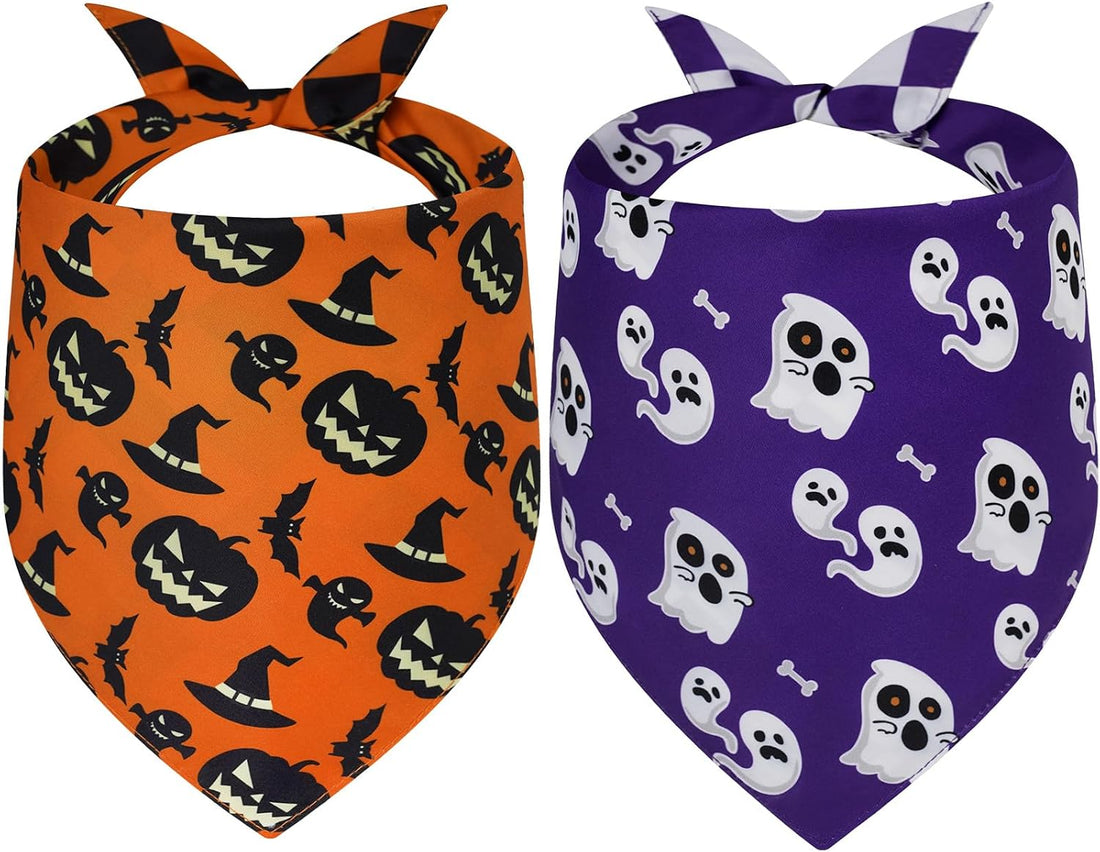 Halloween Dog Bandanas Large 2PCS, Plaid Scarfs for Boy and Girl