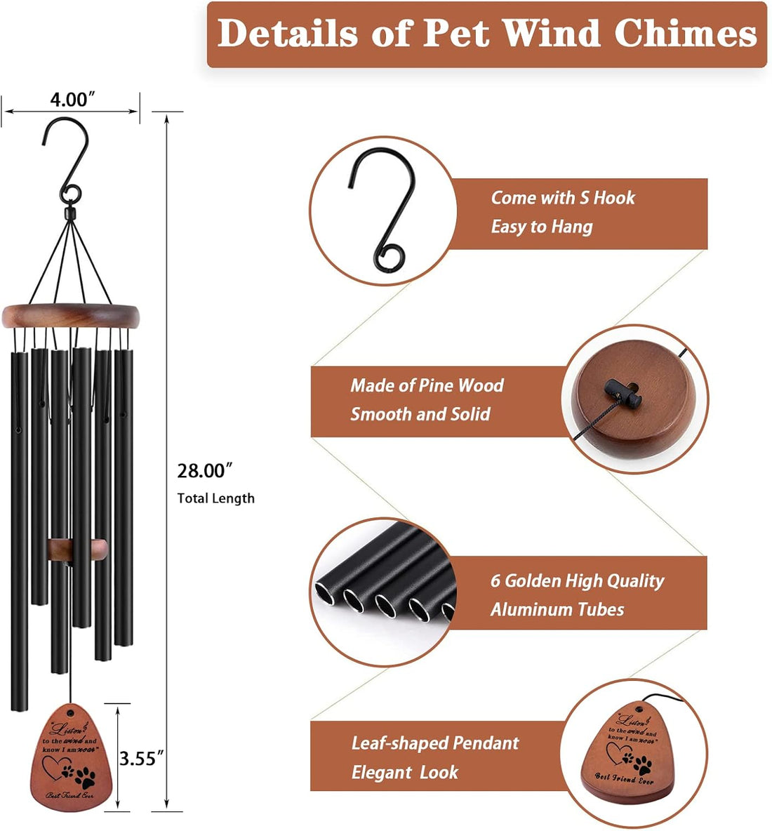 Dog Memorial Gifts, 28" Pet Memorial Wind Chimes
