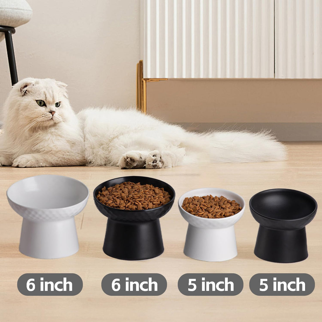 KITCHENLESTAR Ceramic Raised Cat Bowls