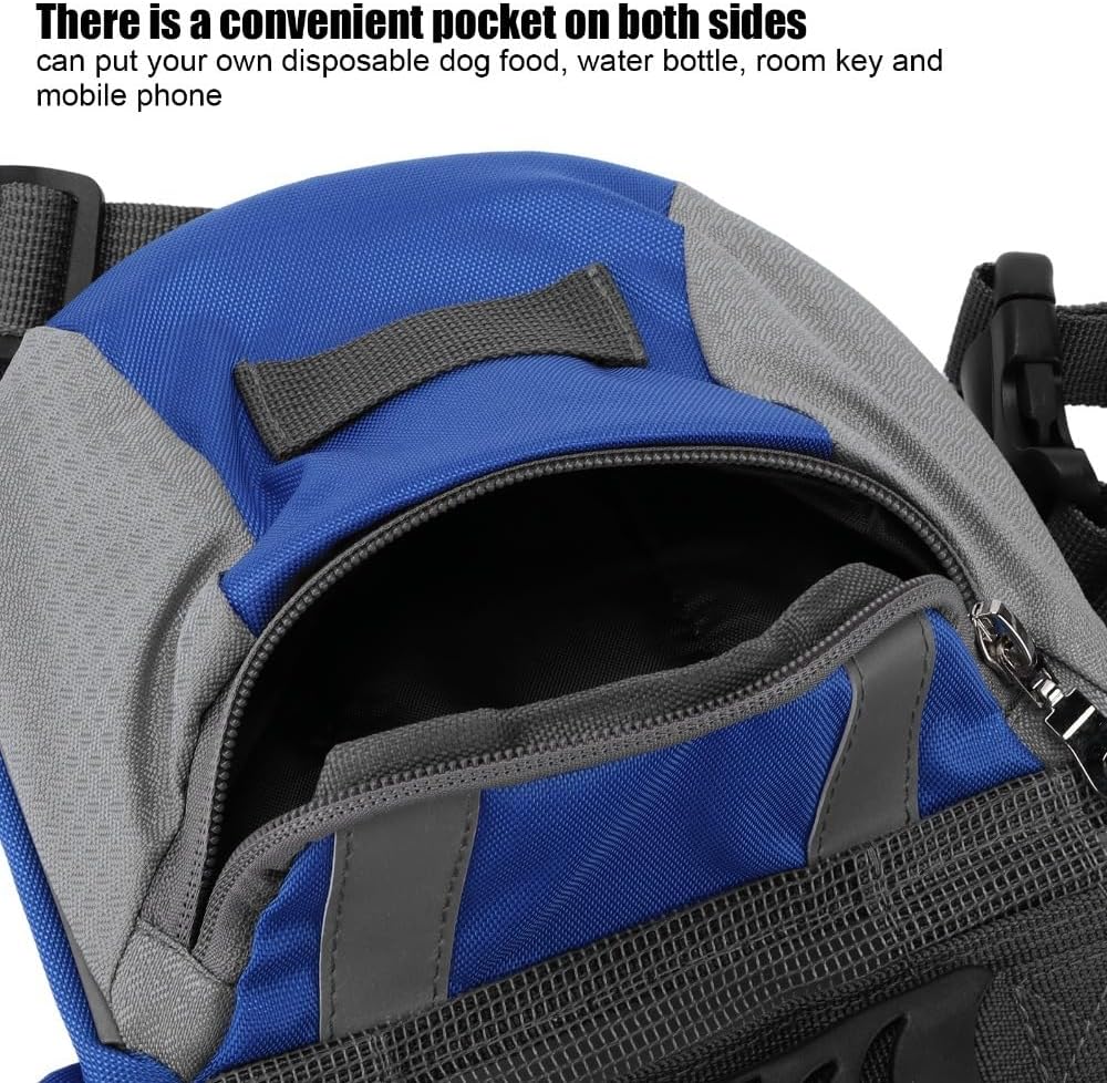 Dog Saddle Bag Backpack,Bright Blue Nylon Dog Pack with Reflective