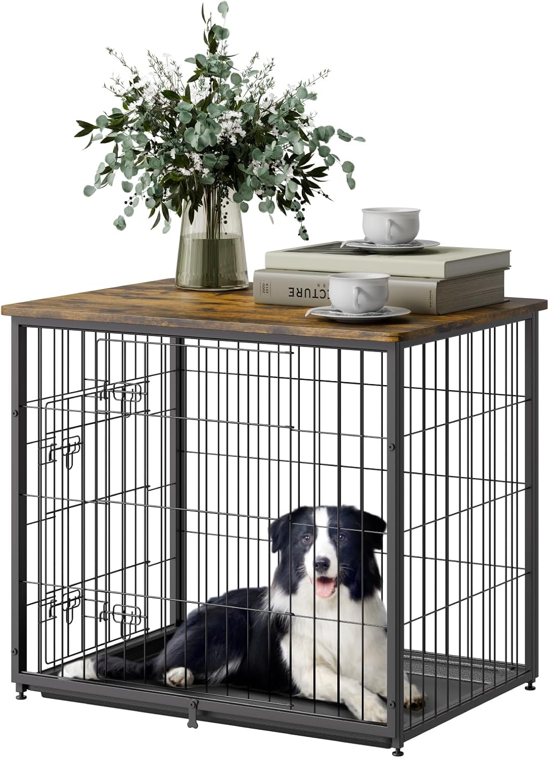 VEVOR 75 inch Dog Crate Furniture for 2 Dogs, Divider, Double Doors