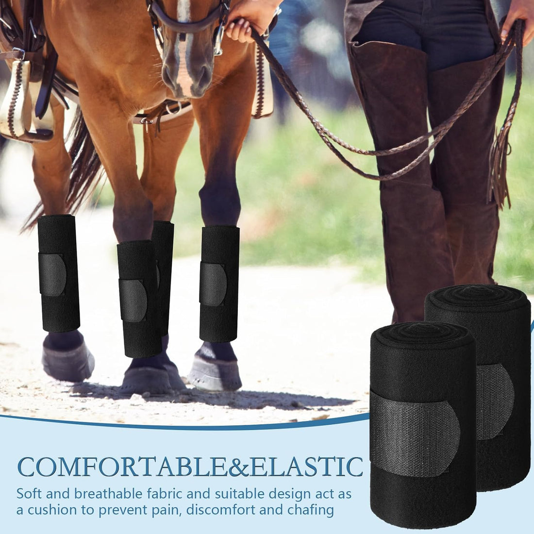 Set of 4 Horse No Bow Bandage 3D Contoured Standing Wrap Bandages