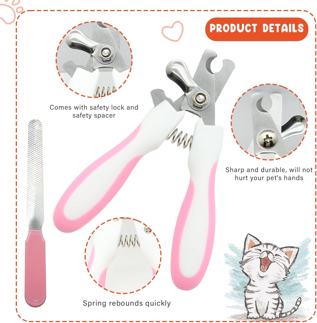 Cat Grooming Kit Set with Pet Shedding Slicker Brush Nail Clipper