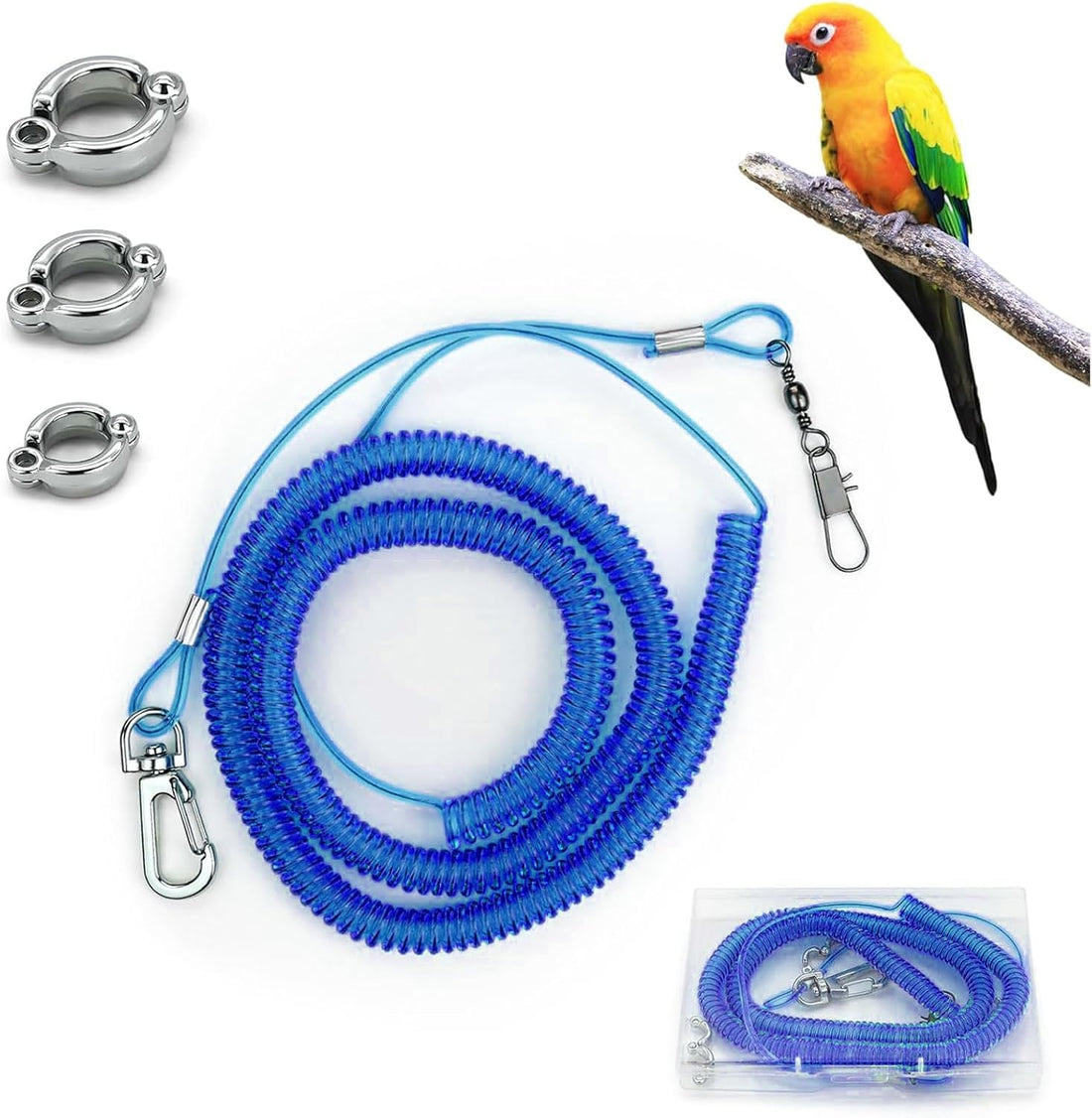 Parrot Flying Leash, 16.4 ft Training Rope with 3 Size Bird Foot Ring