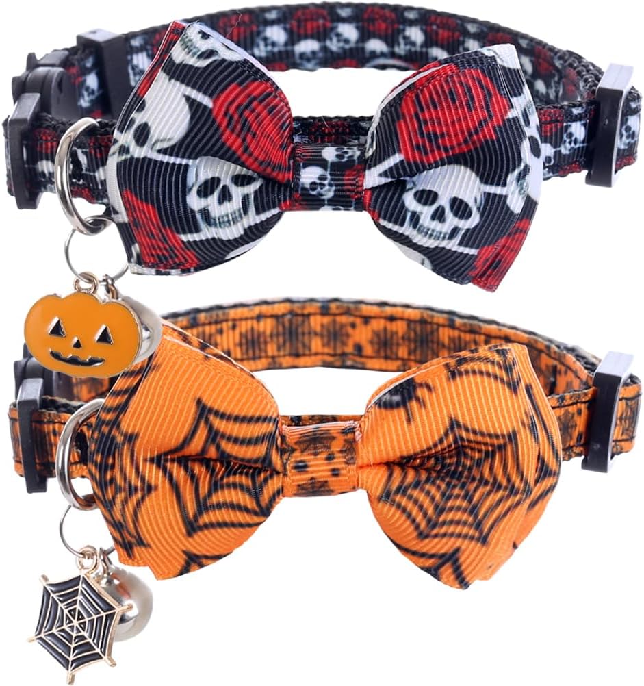 Halloween Cat Collar Breakaway with Cute Bow Tie and Bell for Kitty