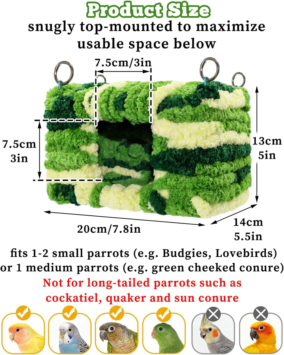 Collapse-Proof Soft Warm Bird Bed for Cage with Sturdy Frame