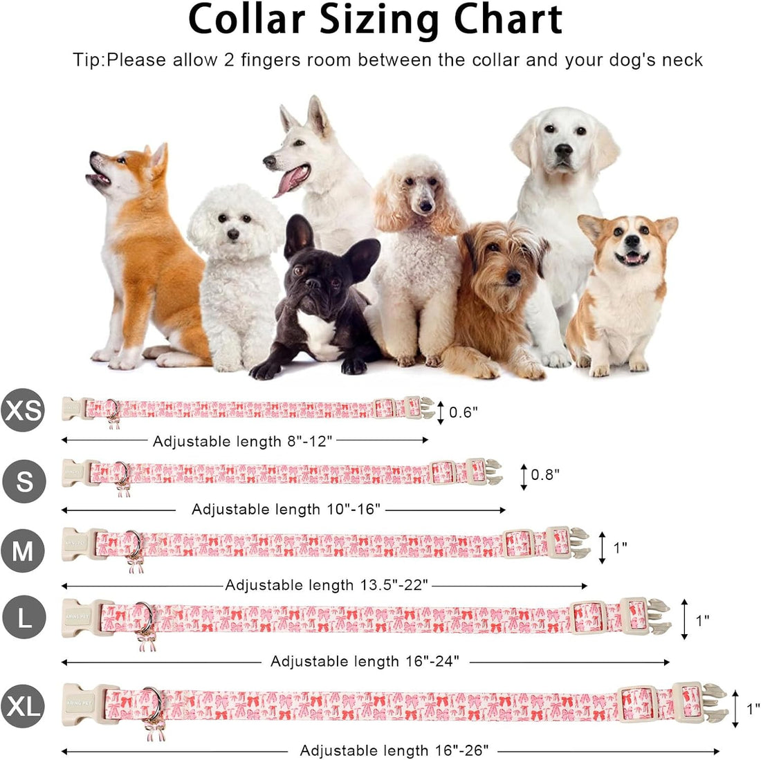 ARING PET Girl Dog Collar, Cute Spring Summer Pink Bow Puppy Pet
