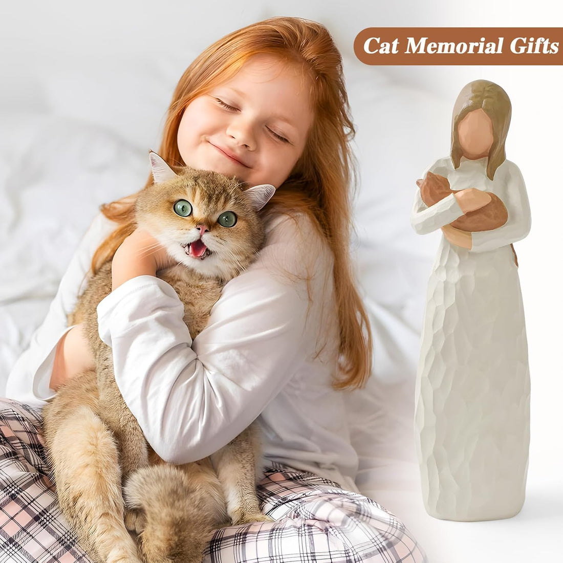 Cuayaes Cat Memorial Gifts, Orange Cat Figurines Loss of Cat Sympathy