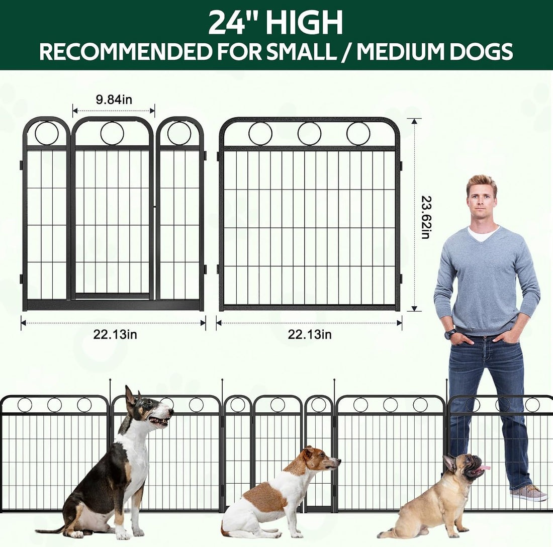 Dog Playpen Indoor Outdoor, 24 Inch 6 Panel Metal Dog Pen with Door
