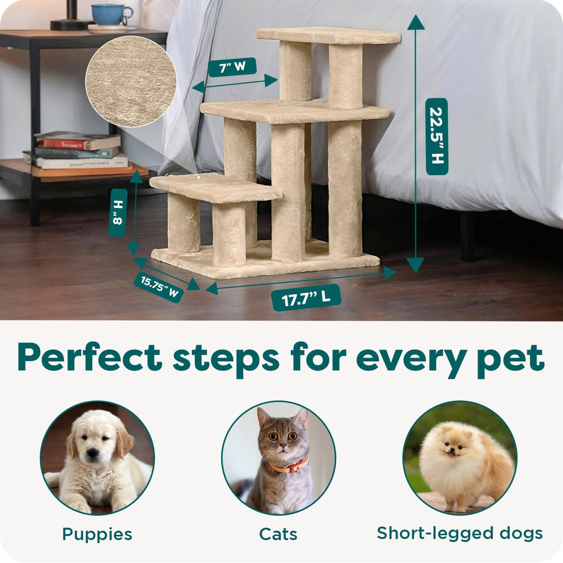 Furhaven Steady Paws Multi-Step Pet Stairs for High Beds & Sofas