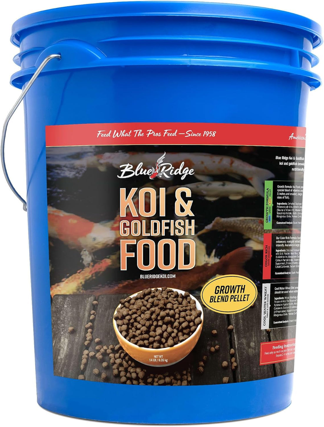 Blue Ridge Koi Fish Food, Growth Formula Blend, 3/16" Pellets, 2 lb