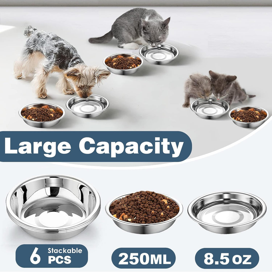 6 PCS Thickened Stainless Steel Cat Bowls