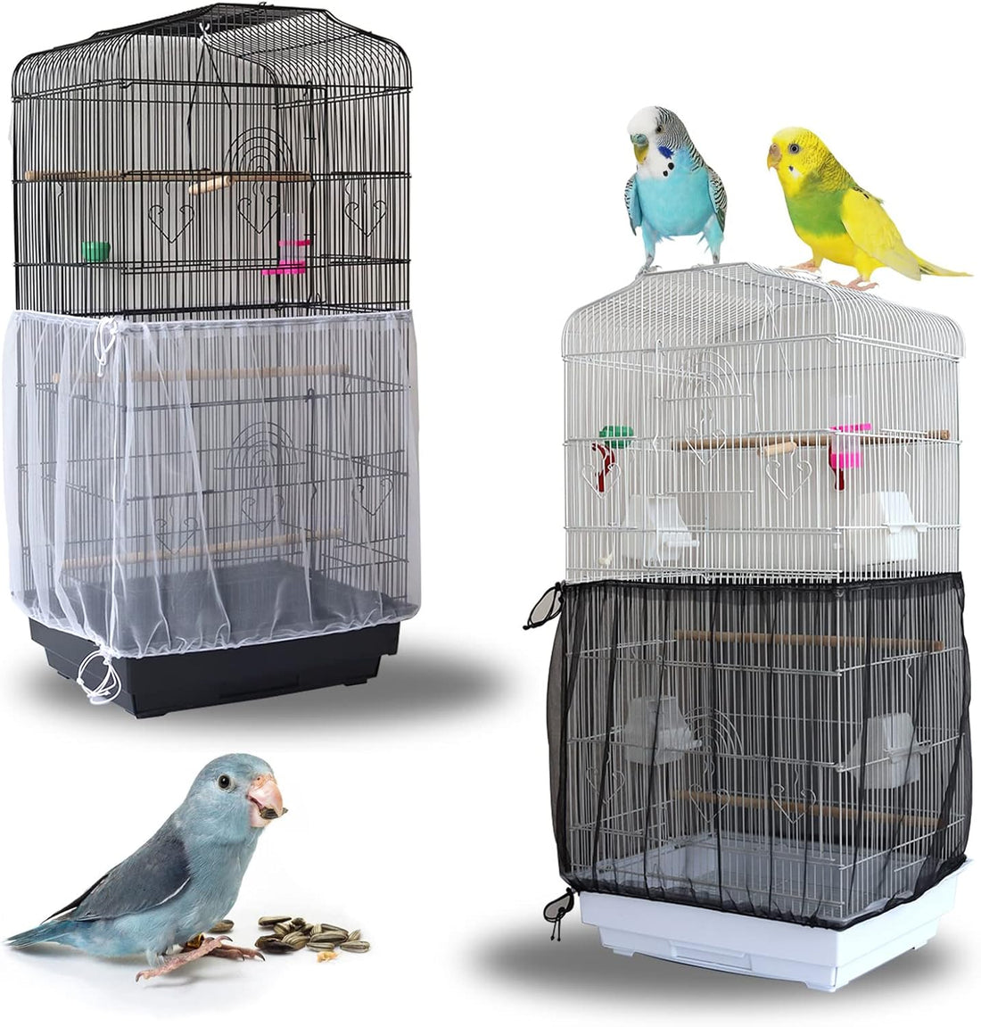 Daoeny 2Pcs Bird Cage Cover, Adjustable Bird Cage Seed Catcher