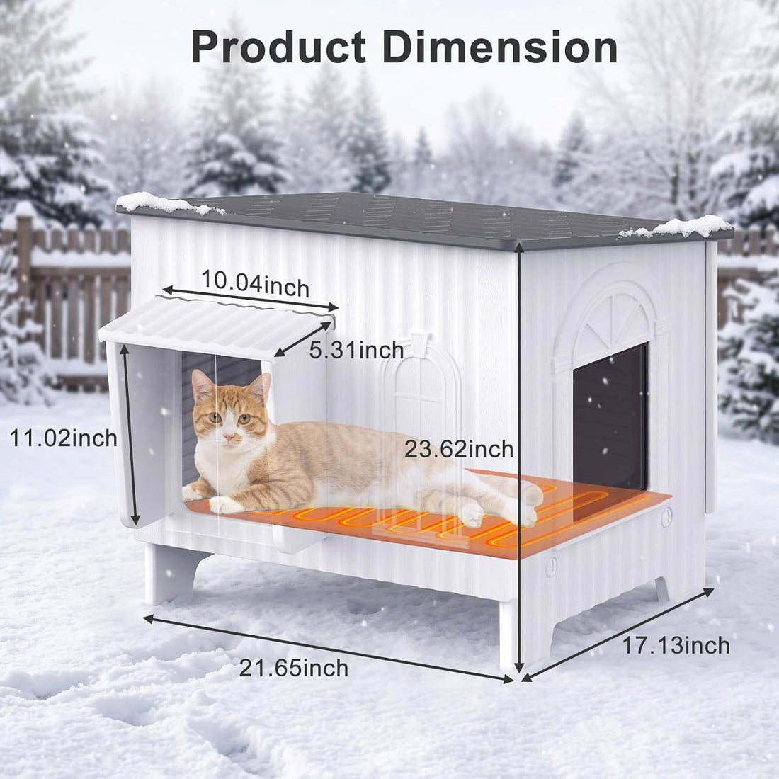 21.6"×17.1"×23.6" Heated Cat House for Outside, Waterproof Cat Shelter