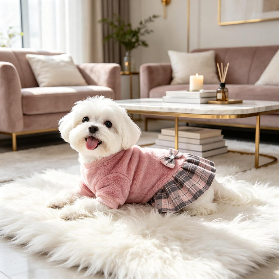 YUDODO Fleece Small Dog Sweater Dress with Bowtie