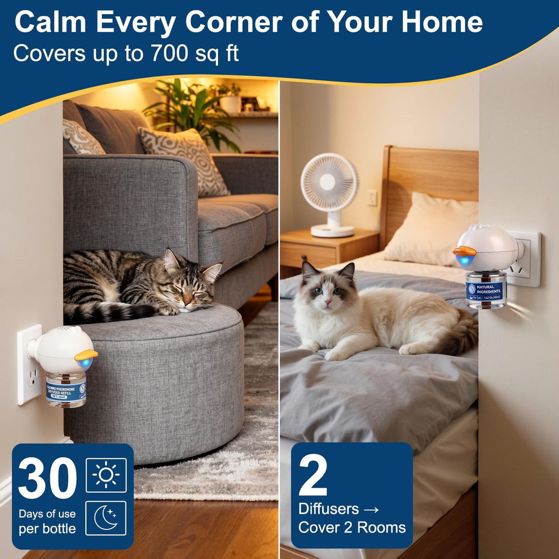 Cat Calming Pheromone Diffuser, Pheromone Plug-In for Stress Relief