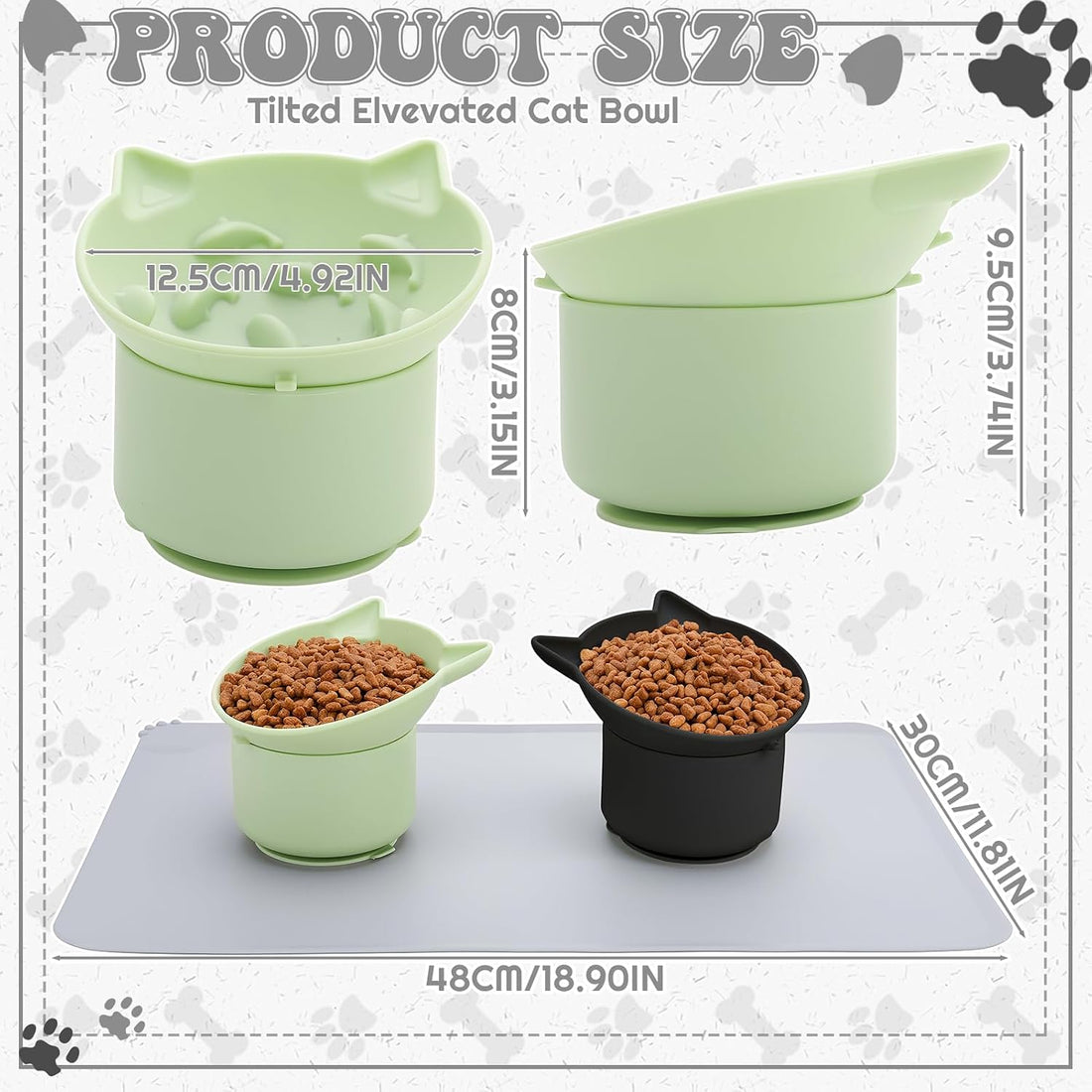 2 Pack Elevated Slow Feeder Cat Bowls Anti Vomit Tilted Raised Cat
