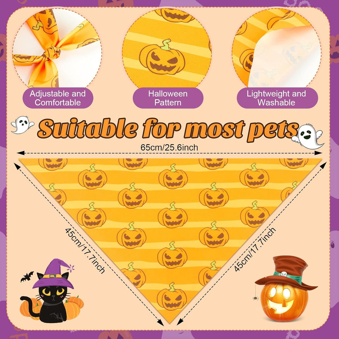 Preboun 100 Pcs Halloween Dog Bandanas Bulk