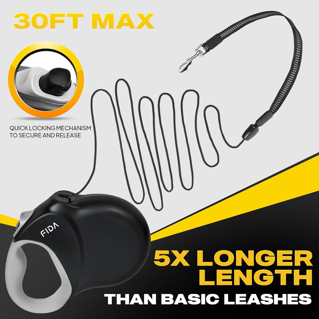 Fida Upgraded Retractable Dog Leash, 30ft, Heavy Duty